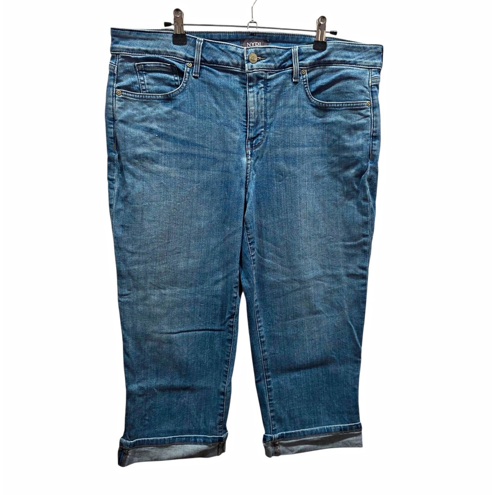 NYDJ Marilyn Straight Jeans Womens 14 Lift Tuck Blue Stretch Denim Cuffed Capris
